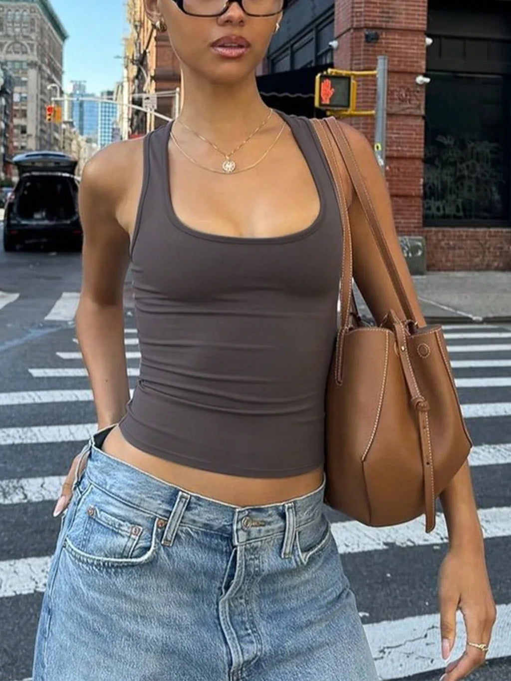 Grey slim-fit tank crop top