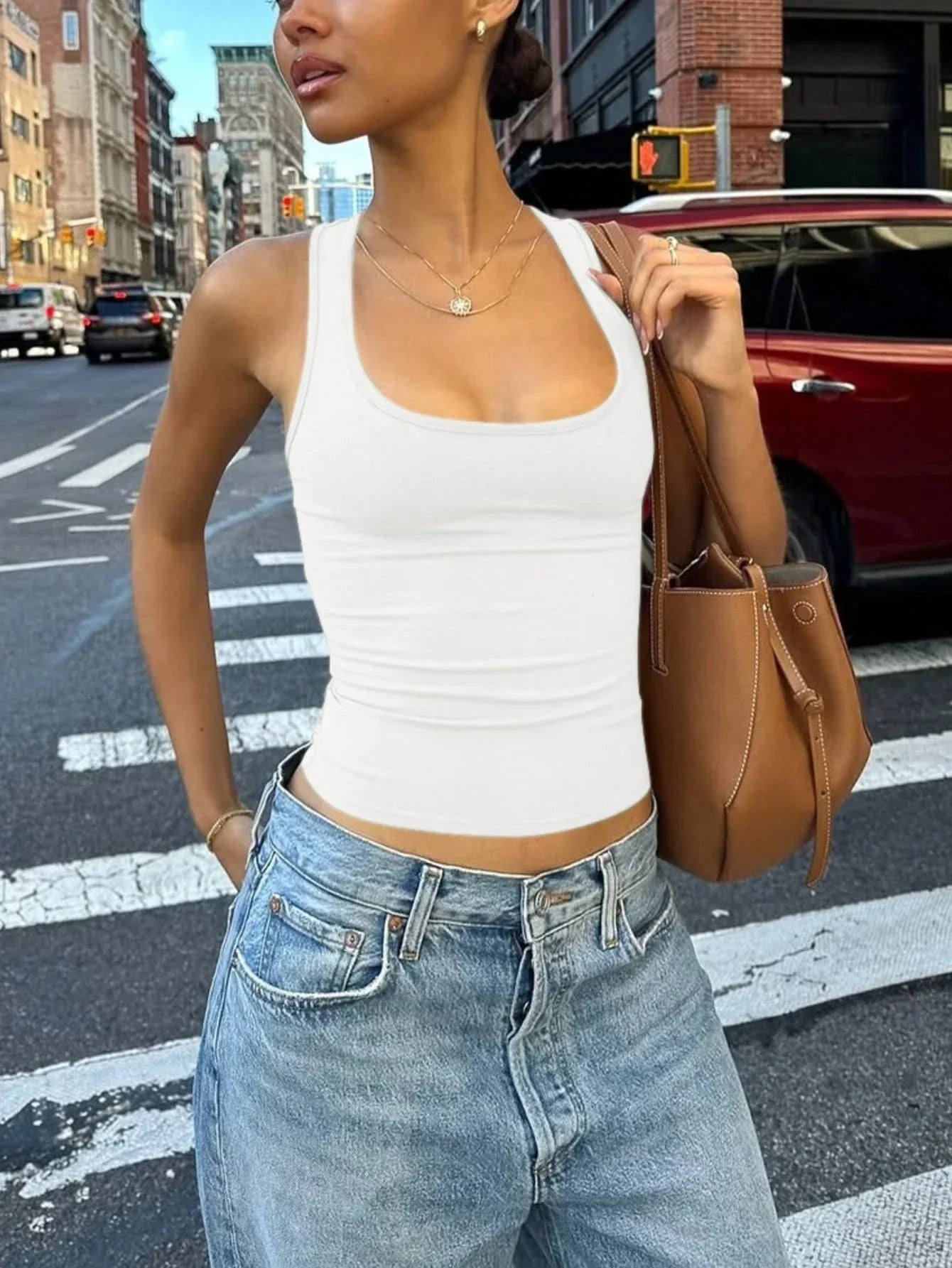 White slim-fit tank crop top