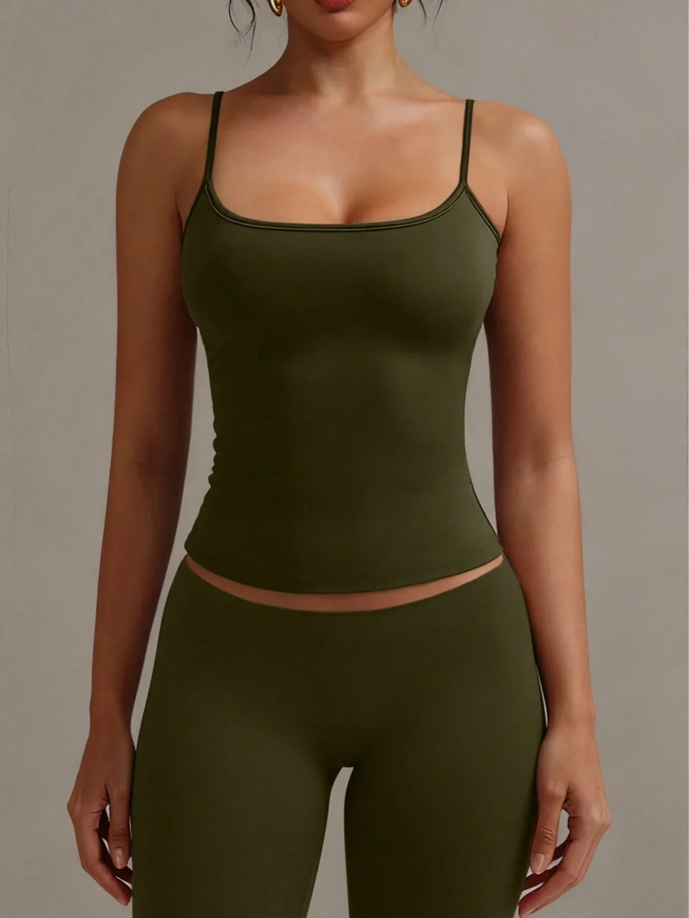 Army Green backless spaghetti-strap camisole