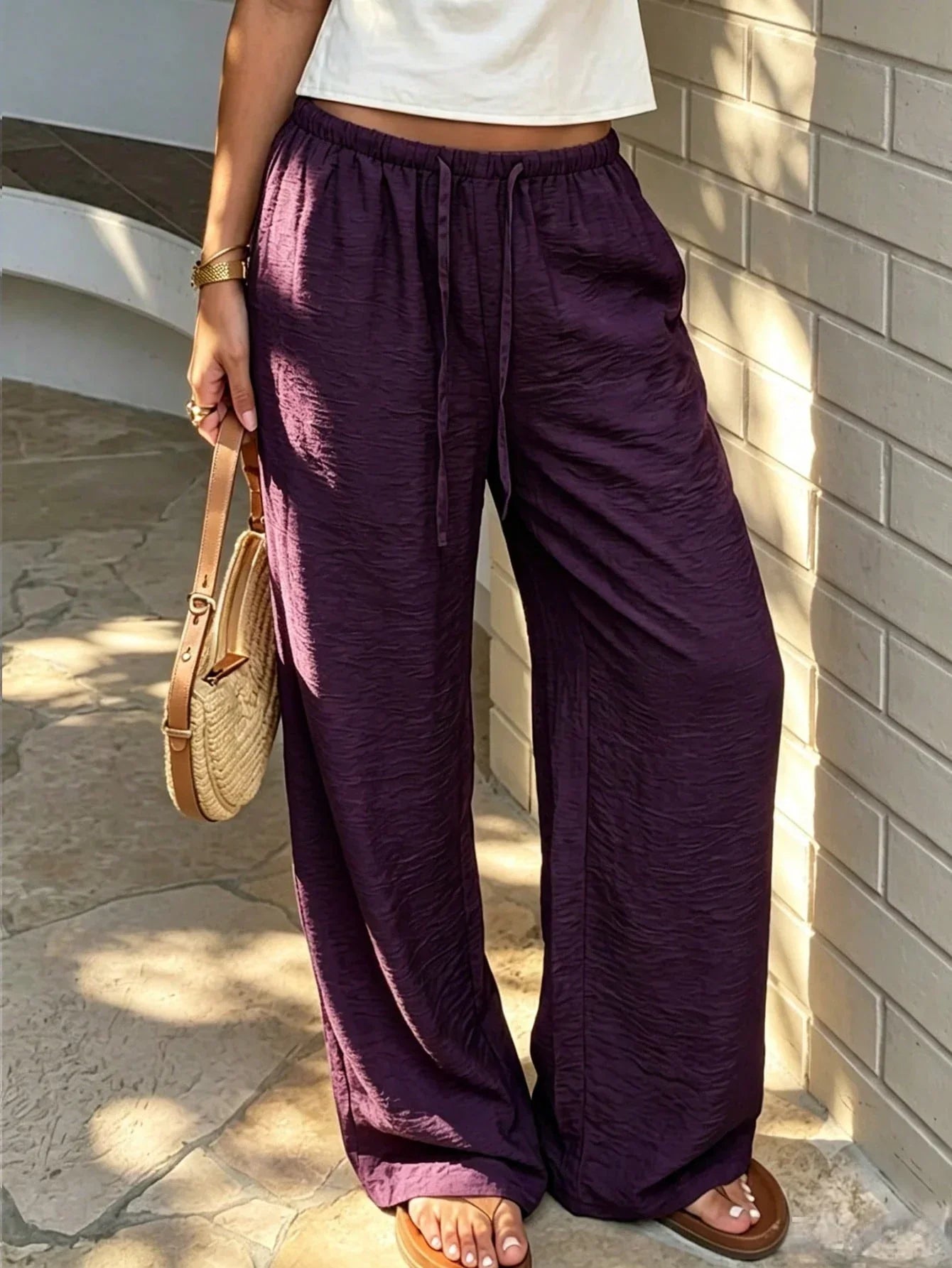 Purple wide-leg drawstring pants
