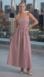 Red striped flowy summer maxi dress detail