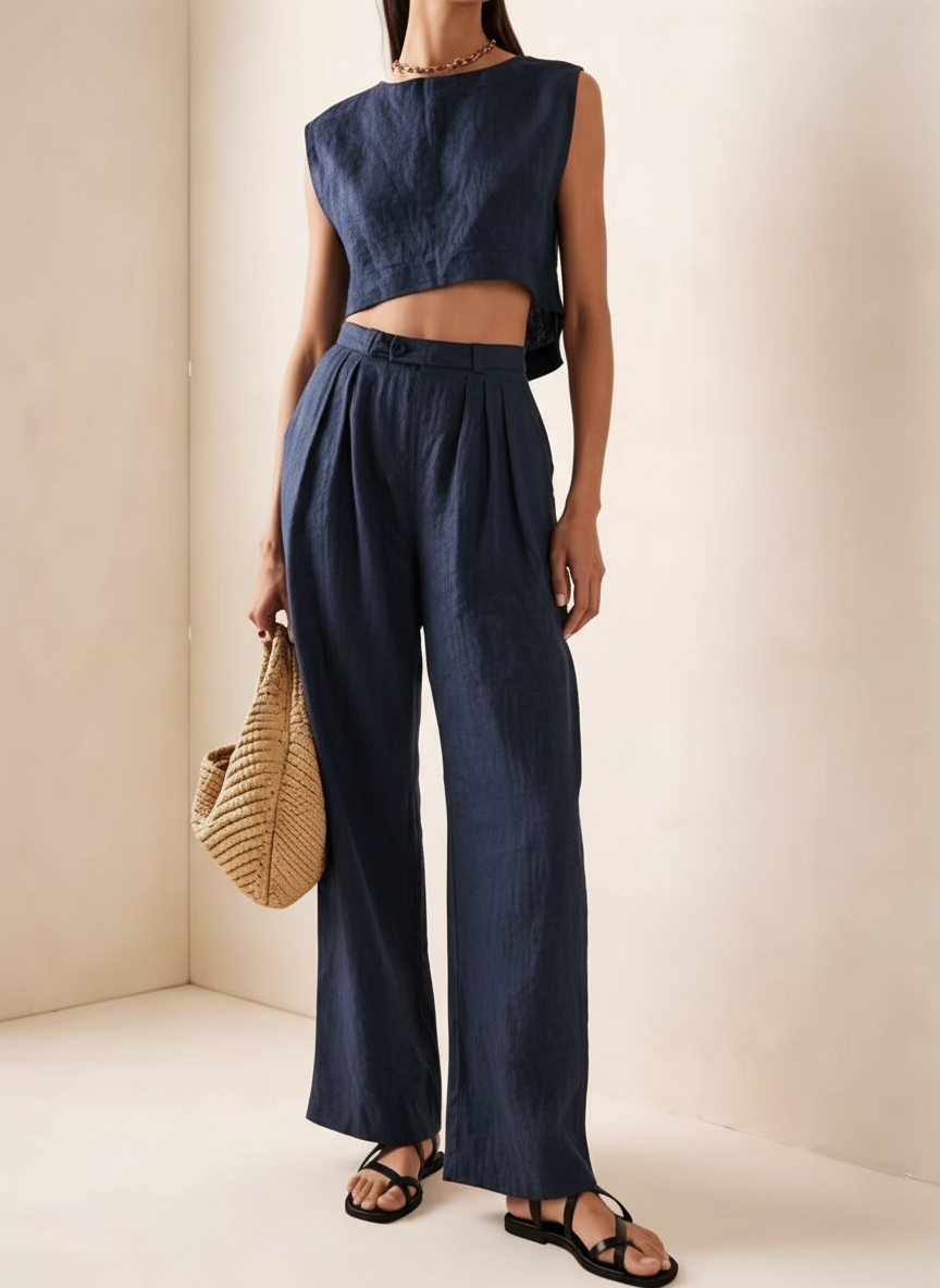 Ewa | Sleeveless Crop & Wide Leg Matching Set | Co-Ord