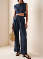 Ewa | Sleeveless Crop & Wide Leg Matching Set | Co-Ord