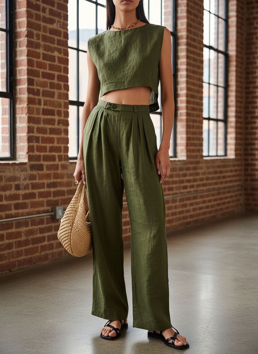Ewa | Sleeveless Crop & Wide Leg Matching Set | Co-Ord