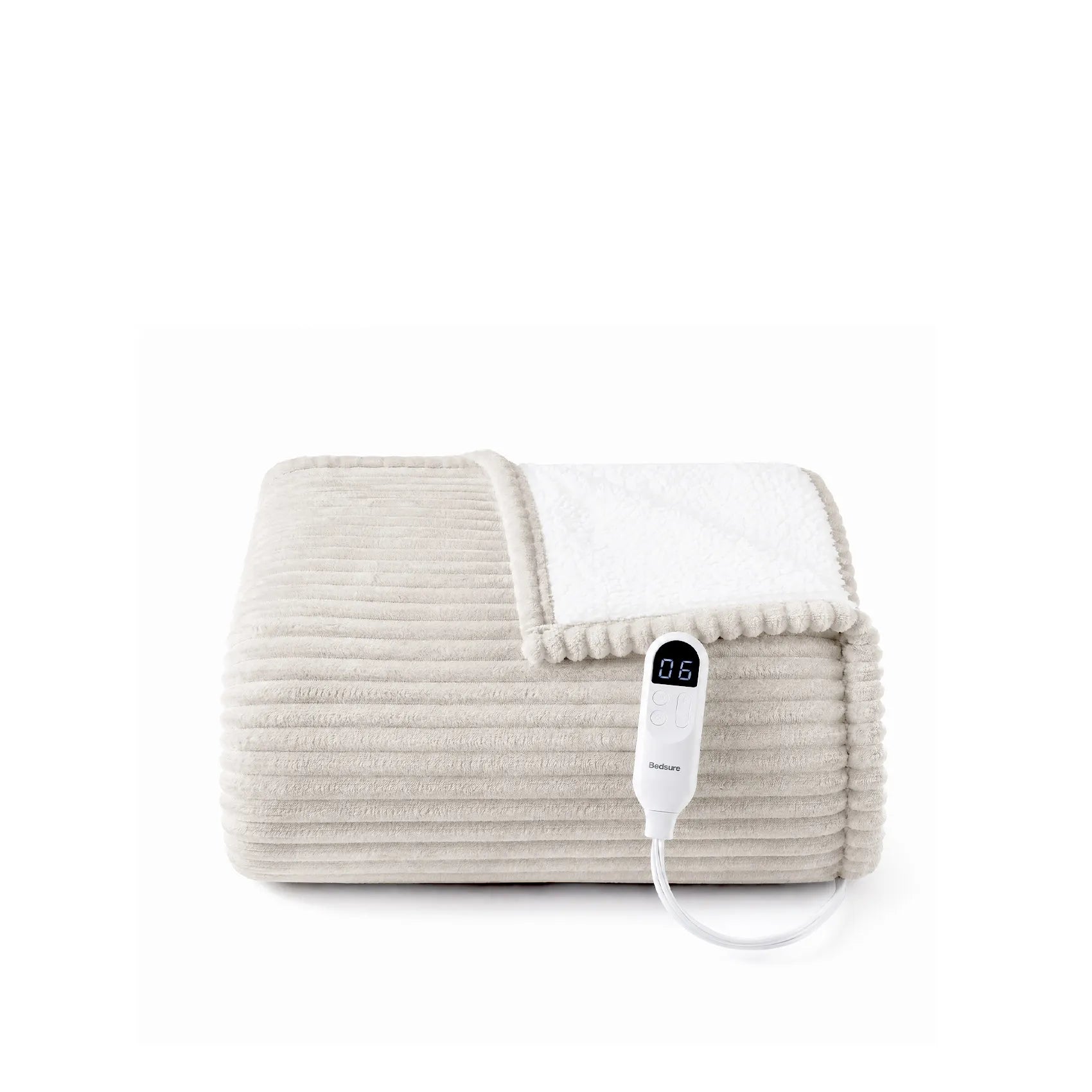 Ribbed flannel heated blanket - Cream
