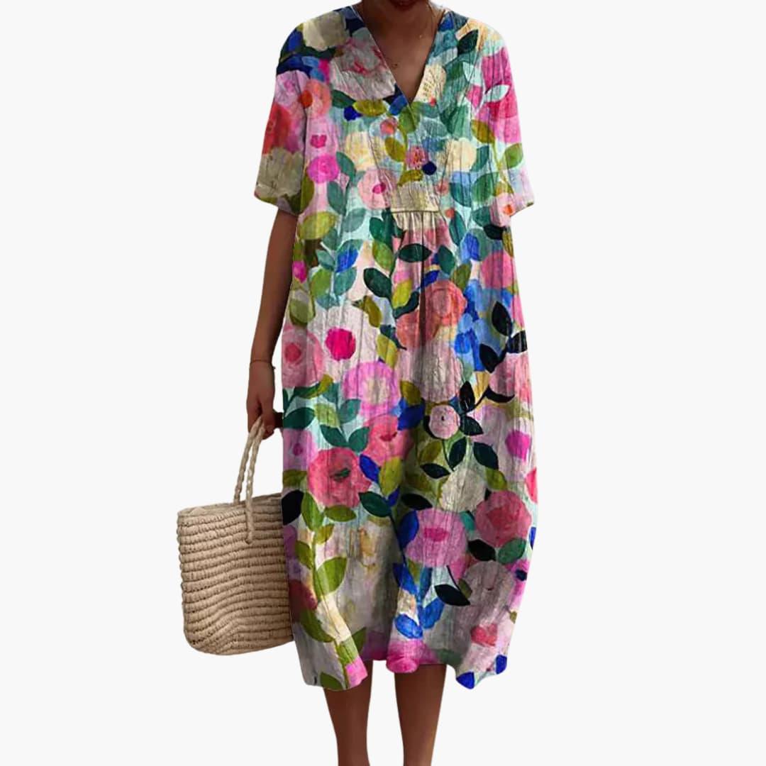 Floral Cotton V-Neck Oversized Midi Dress