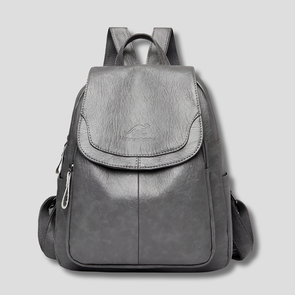Anti-Theft Leather Backpack — Gray