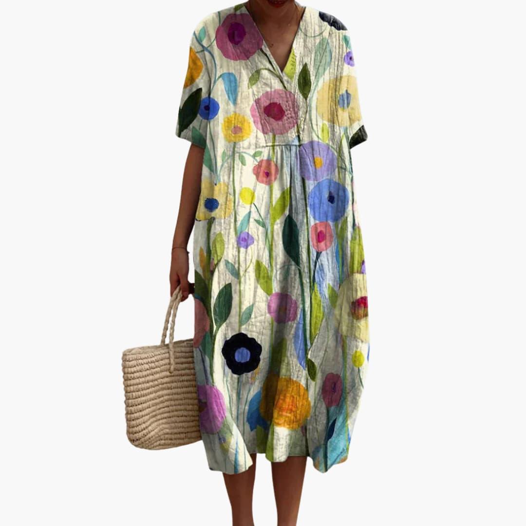 Floral Cotton V-Neck Oversized Midi Dress