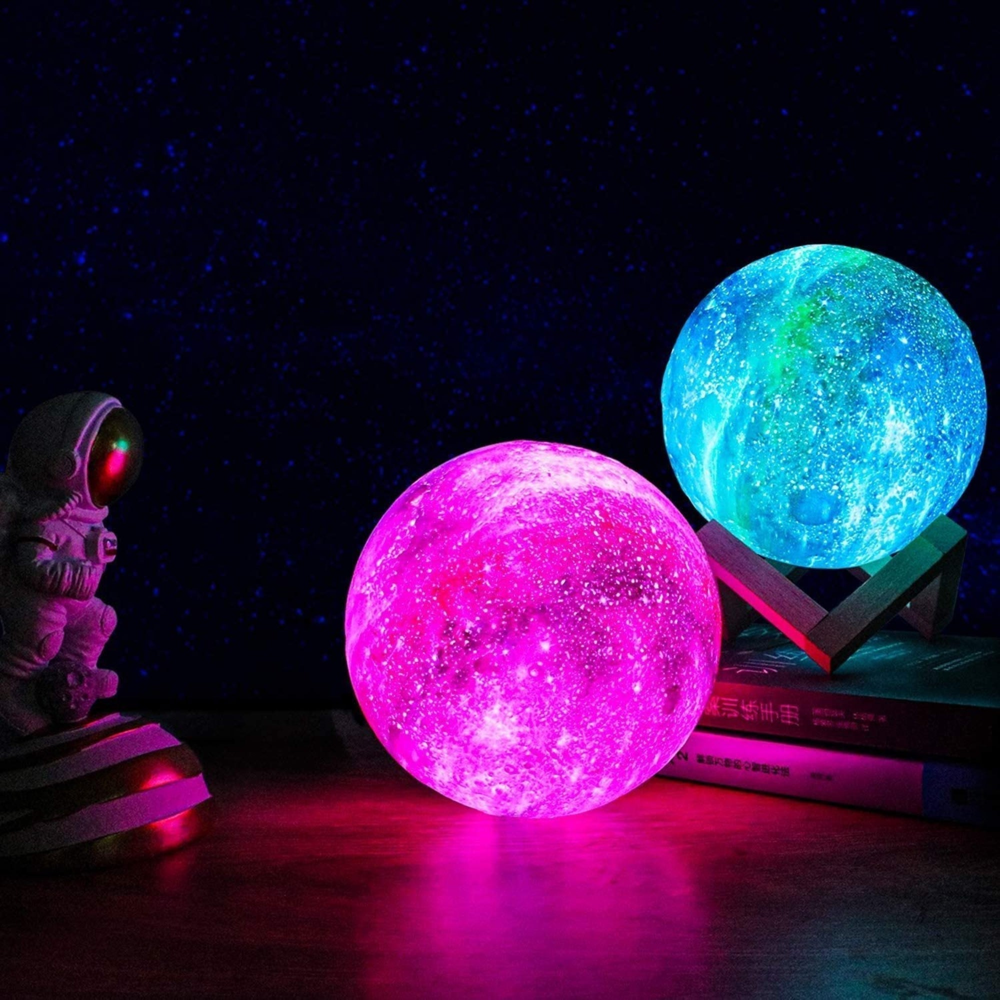 3D moon lamp on nightstand