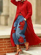 Floral-print wide-leg jeans detail