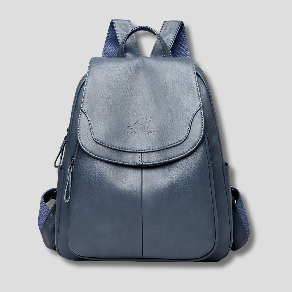 Anti-Theft Leather Backpack — Light Blue