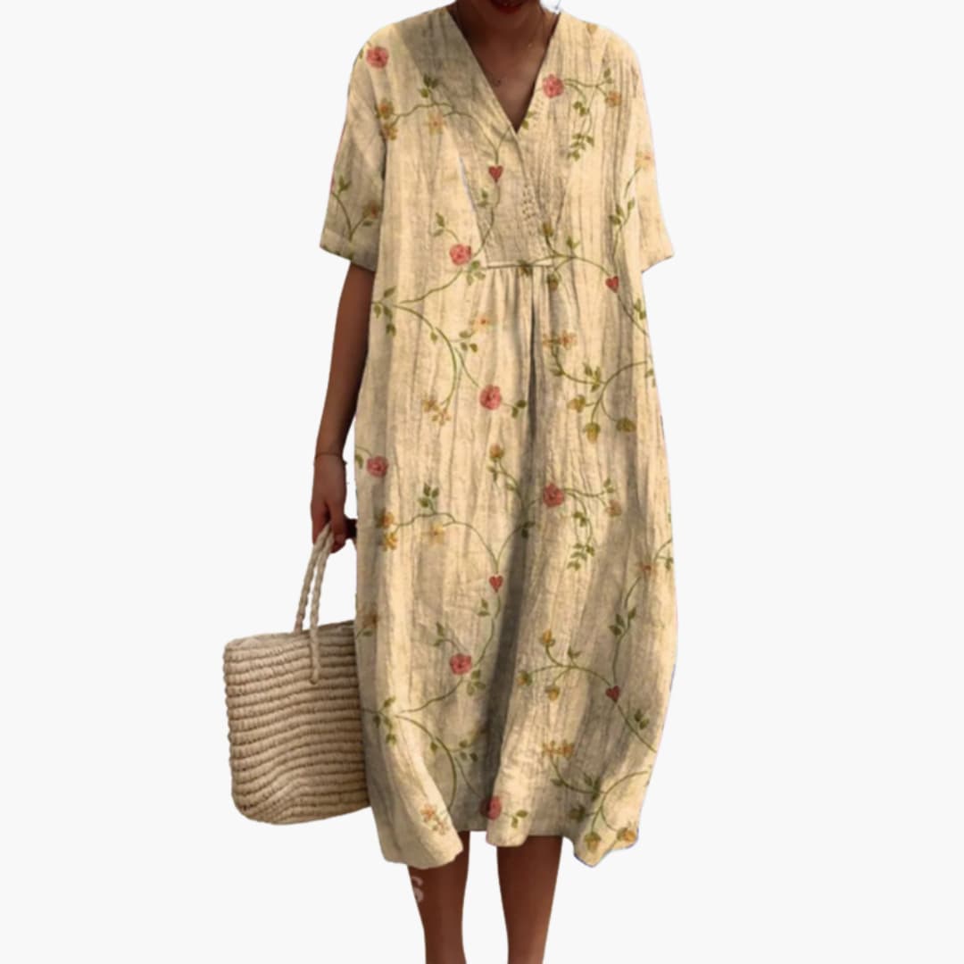 Floral Cotton V-Neck Oversized Midi Dress