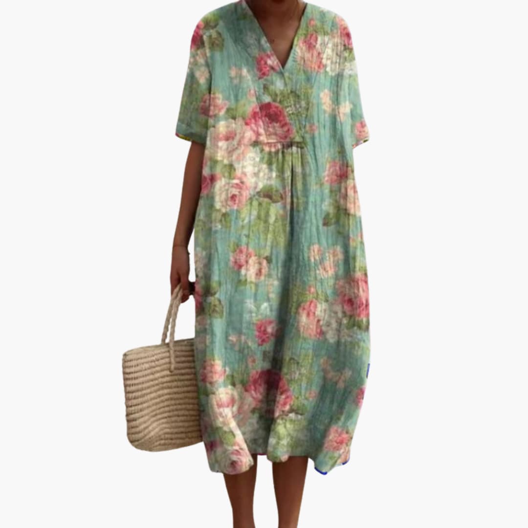 Floral Cotton V-Neck Oversized Midi Dress