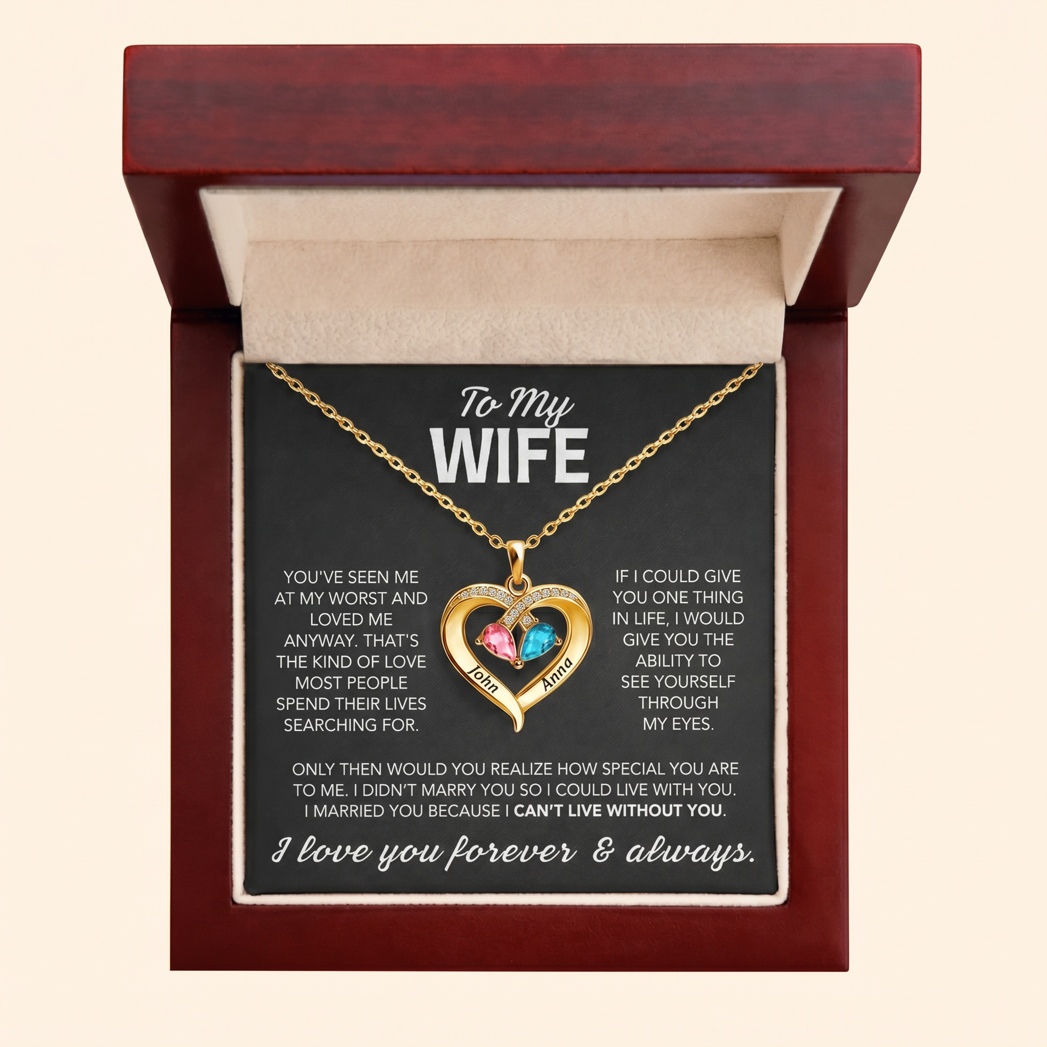 Lifestyle photo of model wearing birthstone heart pendant necklace