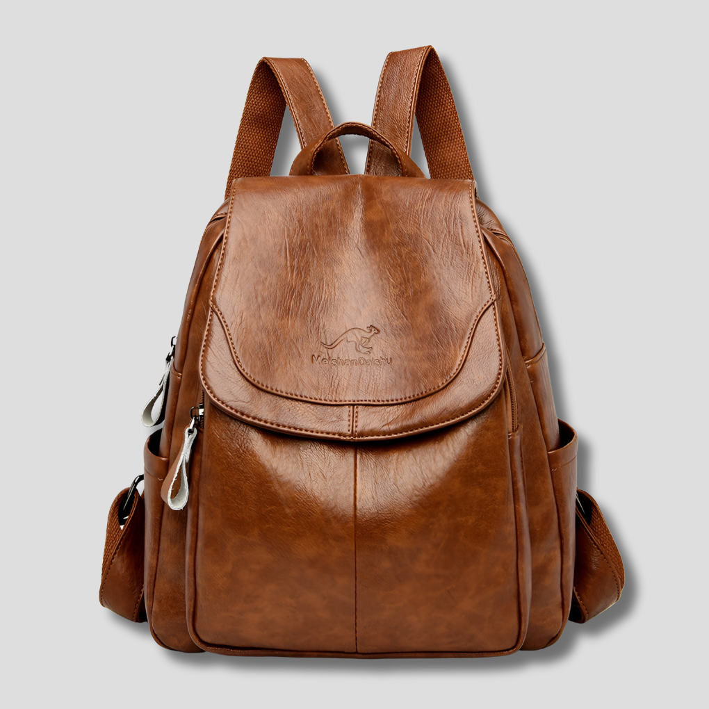 Anti-Theft Leather Backpack — Yellow-Brown