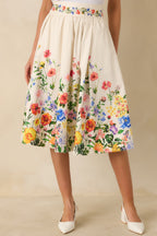 Women's A Beautiful Arrangement Ivory Multi Floral Cotton Midi Skirt | 98% Cotton & 2% Spandex Contrast: 98% Cotton & 2% 2