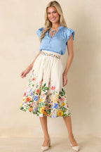 Women's A Beautiful Arrangement Ivory Multi Floral Cotton Midi Skirt | 98% Cotton & 2% Spandex Contrast: 98% Cotton & 2% 6