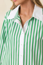 Women's Above Par Green Stripe Cotton Blend Contrast Collar Shirt | 70% Cotton 4