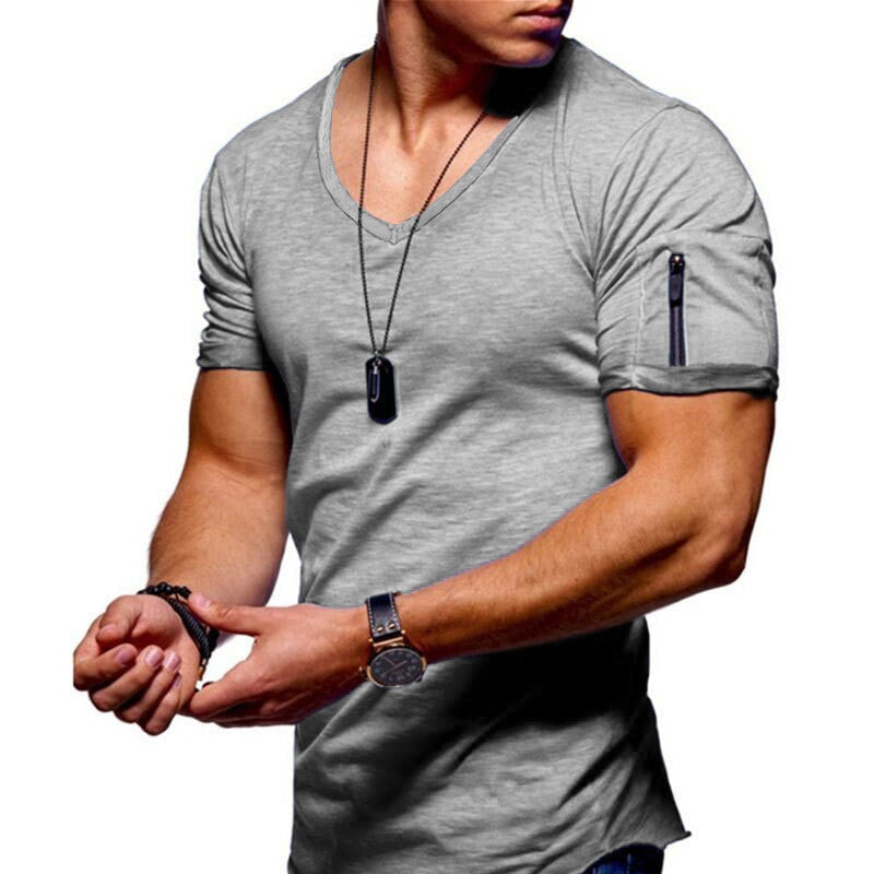 Men's V-neck breathable active fit t-shirt in Light gray