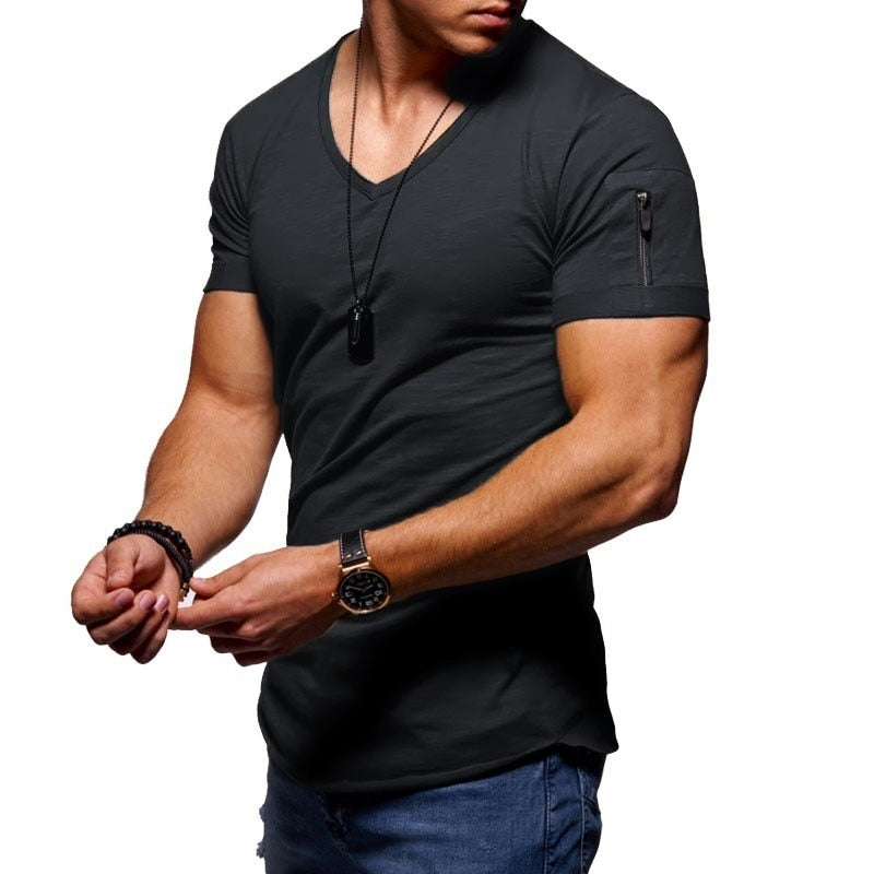 Men's V-neck breathable active fit t-shirt in Black