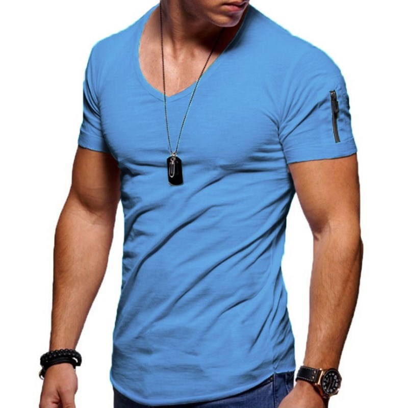 Men's V-neck breathable active fit t-shirt in Sky Blue