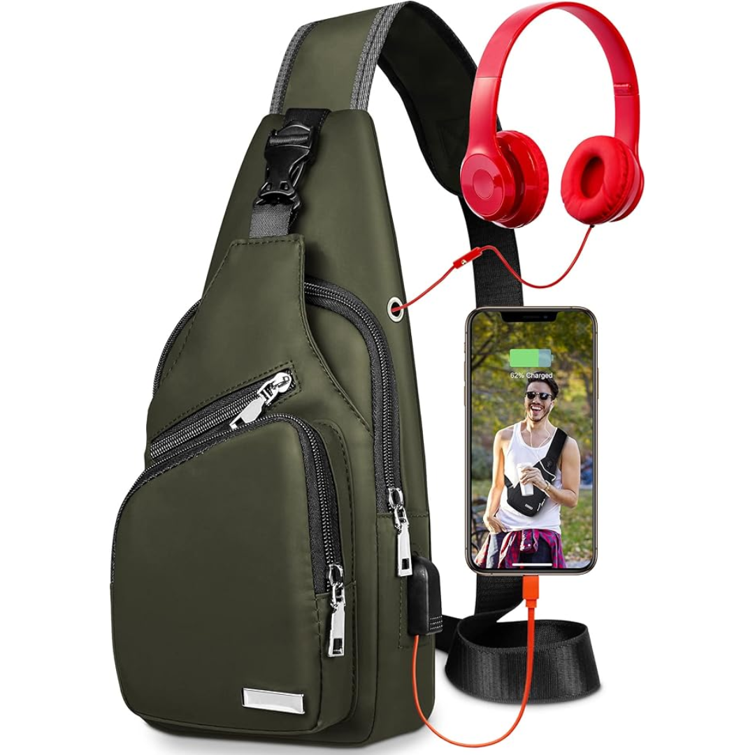 Unisex waterproof crossbody sling bag detail view