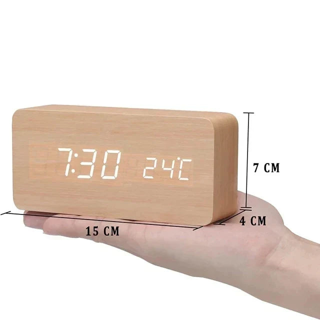 Wood block LED alarm clock