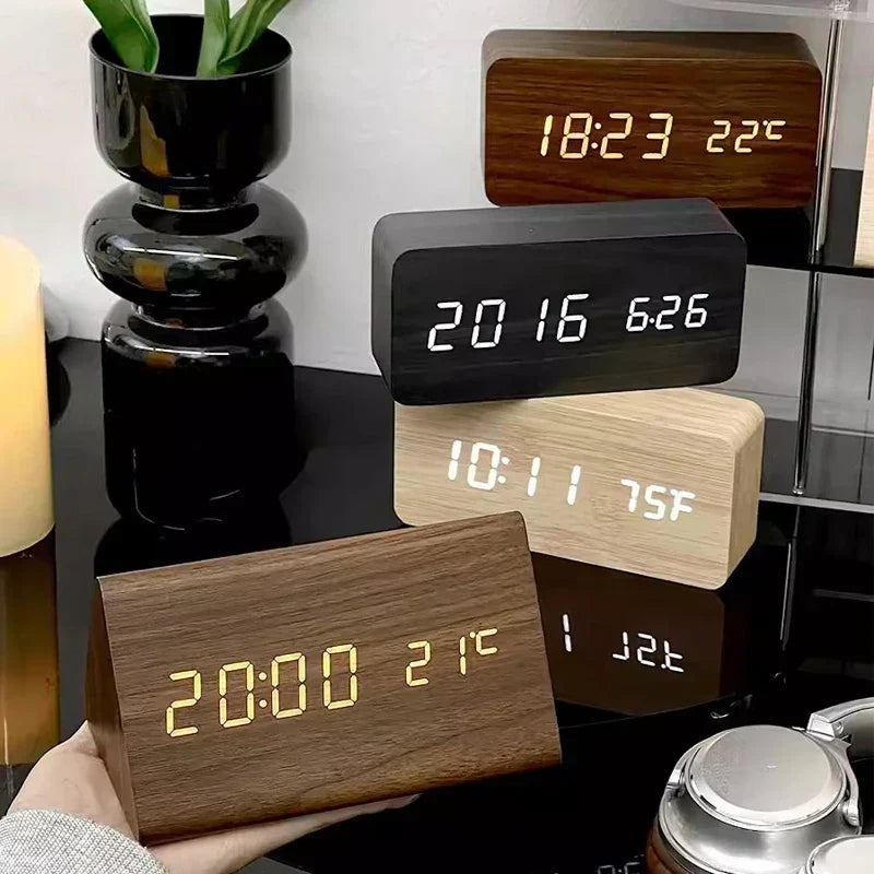 LED smart wooden alarm clock