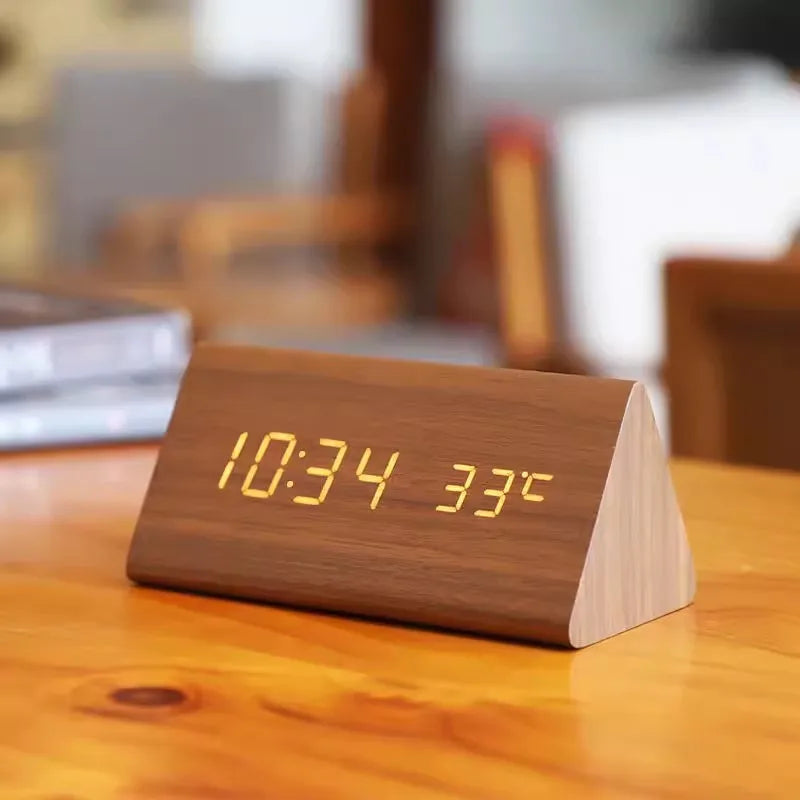 Brown triangle LED alarm clock
