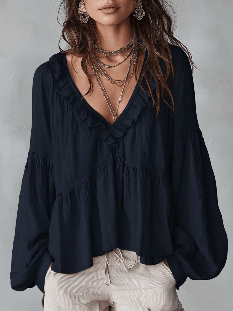 White vintage ruffle blouse - boho summer top detail