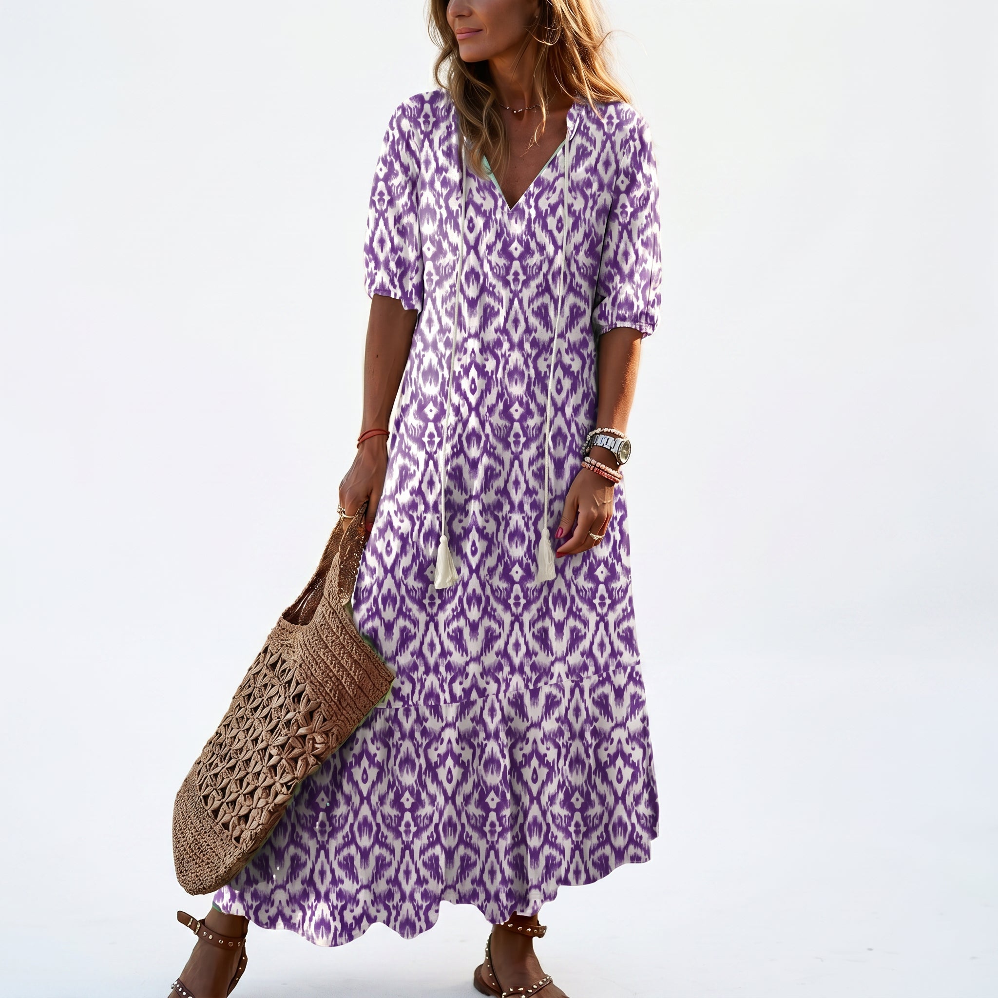 Boho Vintage Collection | Women's Summer Dress with Flattering V-Neckline | Lightweight & Breezy for Effortless Style