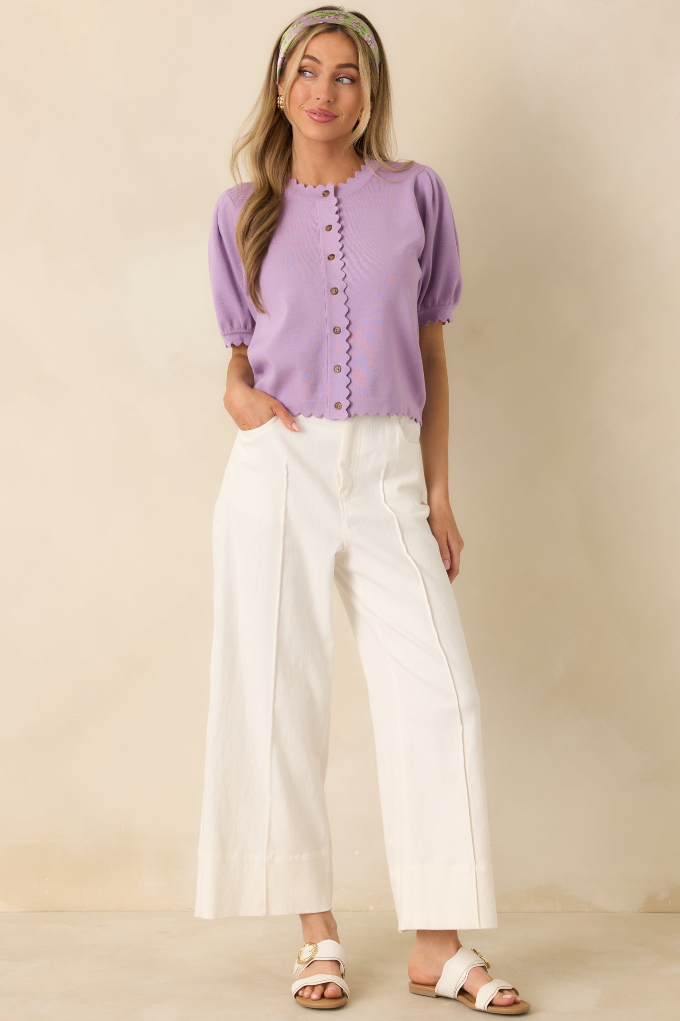 Women's Bright Forecast White Cotton Wide Leg Pants | 97% Cotton & 3% Spandex 2