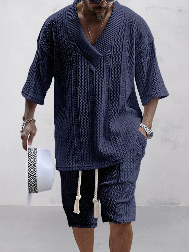 Cable Knit Matching Set — Tee & Shorts Loungewear