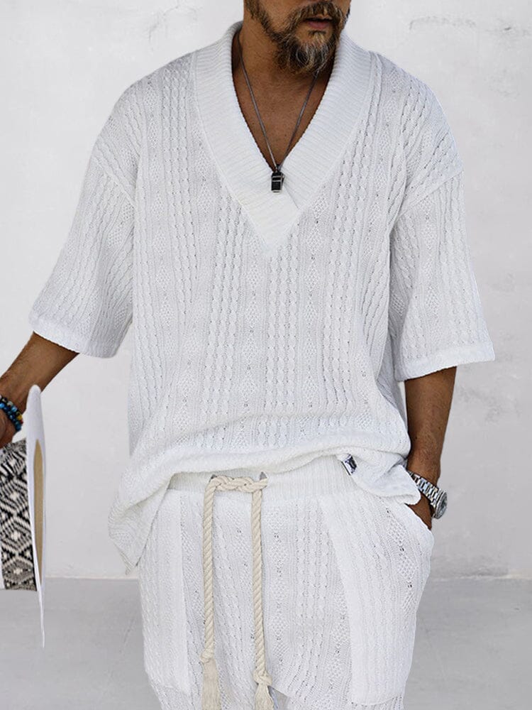 Cable Knit Matching Set — Tee & Shorts Loungewear