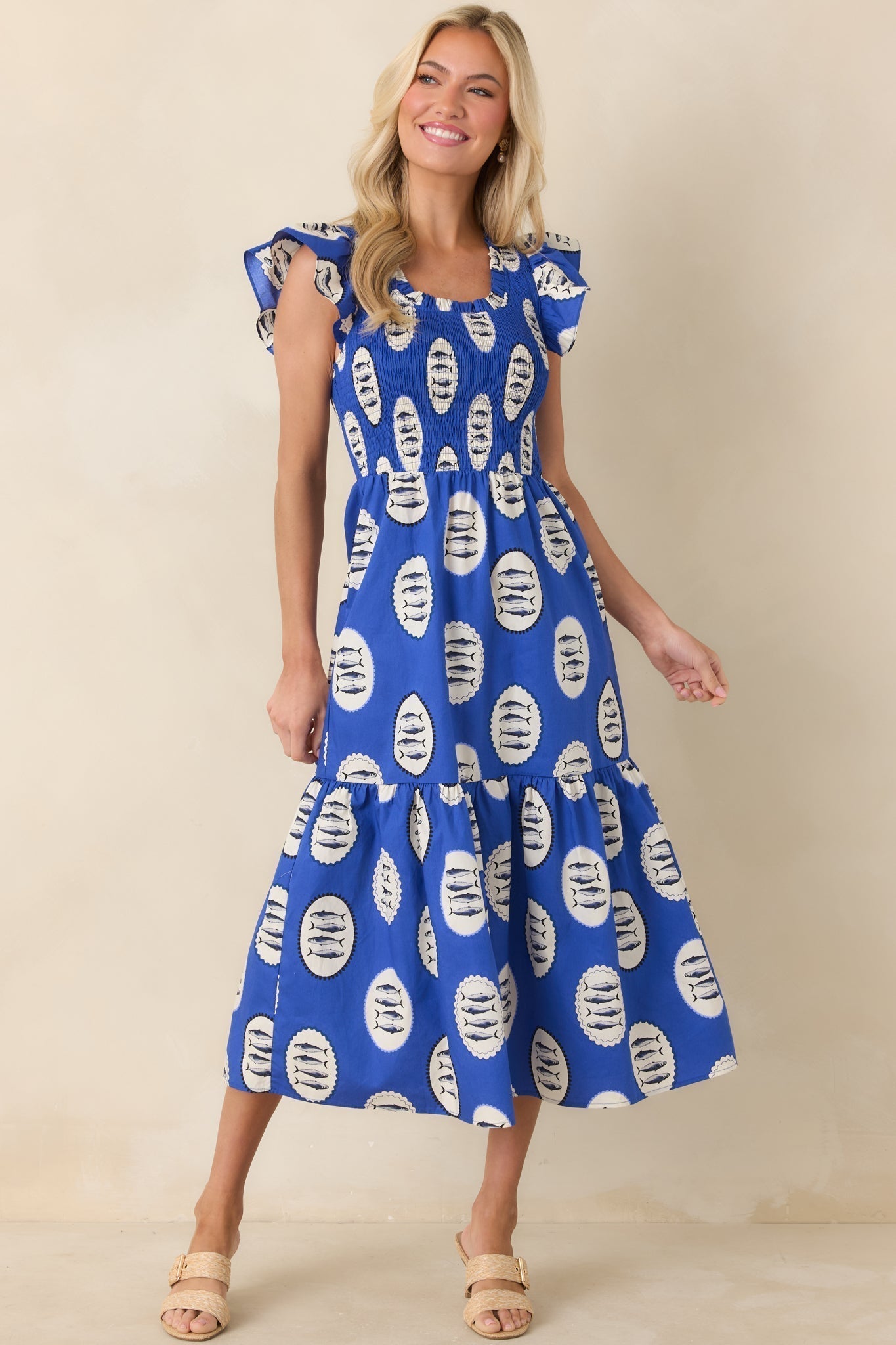 Women's Catch of the Day Royal Blue Multi Cotton Tiered Maxi Dress | 100% Cotton 3