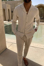 Cecile Lavelle | Men's Relaxed Fit Beige Matching Set | Stylish Summer Co-Ord