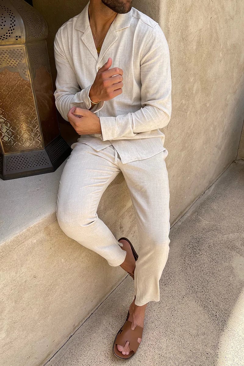 Cecile Lavelle | Men's Relaxed Fit Beige Matching Set | Stylish Summer Co-Ord