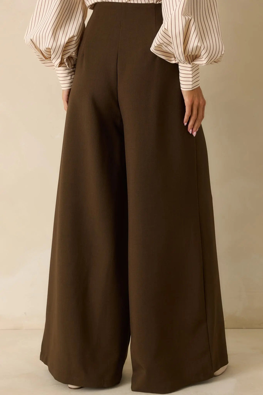 Women's Chart the Course Dark Brown Wide Leg Button Pants | 95% Polyester & 4% Spandex 5