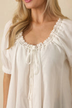 Women's Chasing Sunshine White Puff Sleeve Flowy Blouse | 60% Cotton & 40% Rayon 2