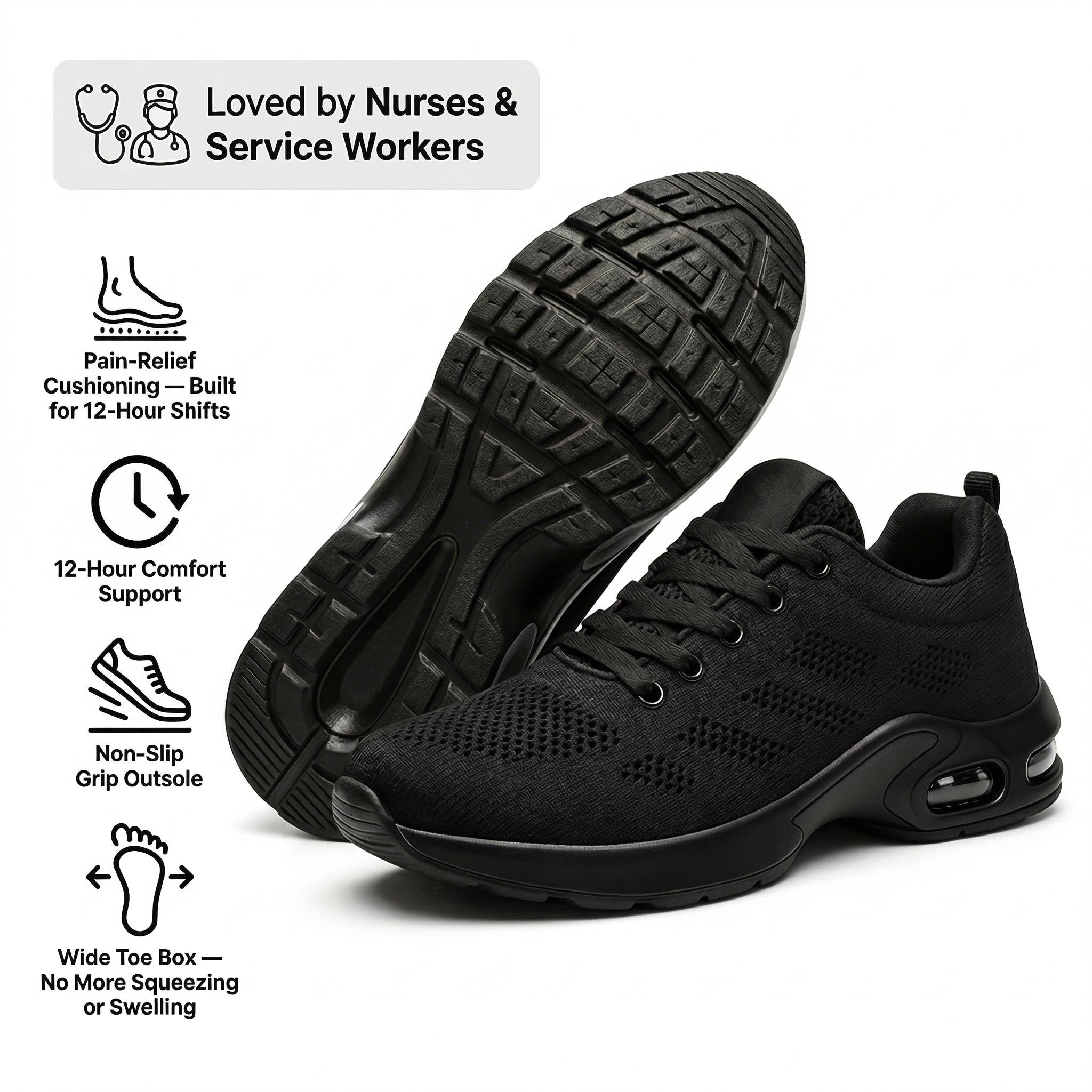 Comfortable Work Shoes — Arch Support, Cushioned