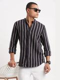 Contemporary Style | Men's Shirt with Mandarin Collar & Stripes | Versatile Design for All-Day Comfort