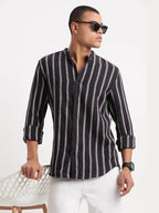 Contemporary Style | Men's Shirt with Mandarin Collar & Stripes | Versatile Design for All-Day Comfort
