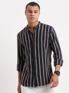 Contemporary Style | Men's Shirt with Mandarin Collar & Stripes | Versatile Design for All-Day Comfort