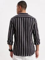 Contemporary Style | Men's Shirt with Mandarin Collar & Stripes | Versatile Design for All-Day Comfort