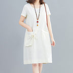 Cotton Linen Midi Dress – Women's Summer Dress with Pockets –...