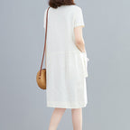 Cotton Linen Midi Dress – Women's Summer Dress with Pockets –...