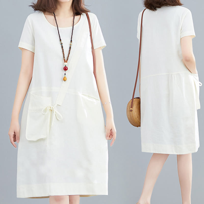 Cotton Linen Midi Dress – Women's Summer Dress with Pockets –...