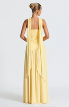 Crimson Allure – Red Maxi Dress with Asymmetrical Hem