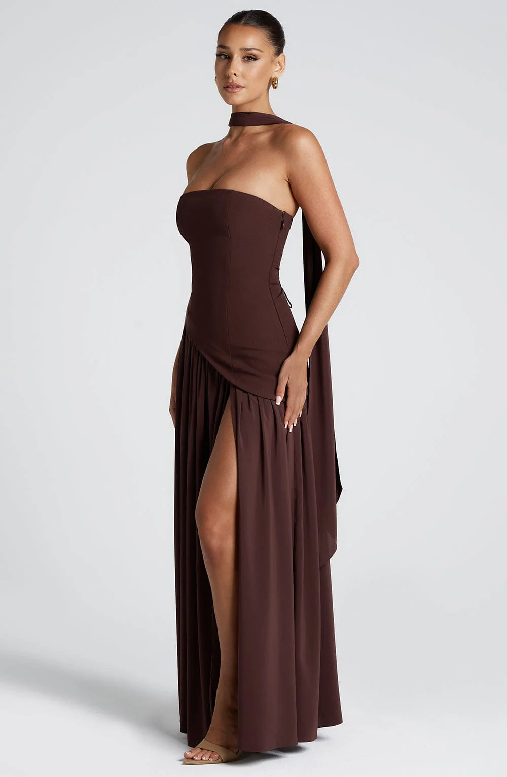 Crimson Allure – Red Maxi Dress with Asymmetrical Hem