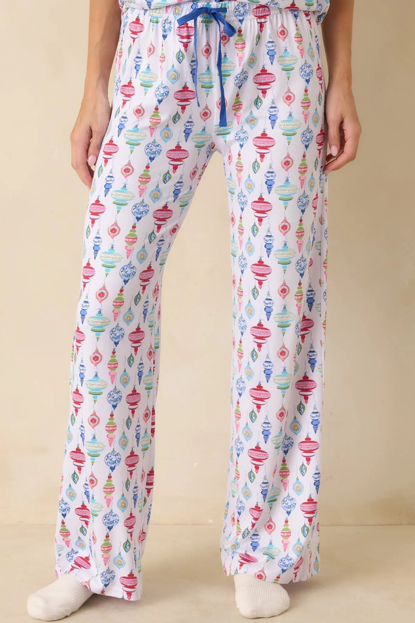 Women's Decked In Delight White Multi Ornament Pajama Pants | 95% Polyester & 5% Spandex 3